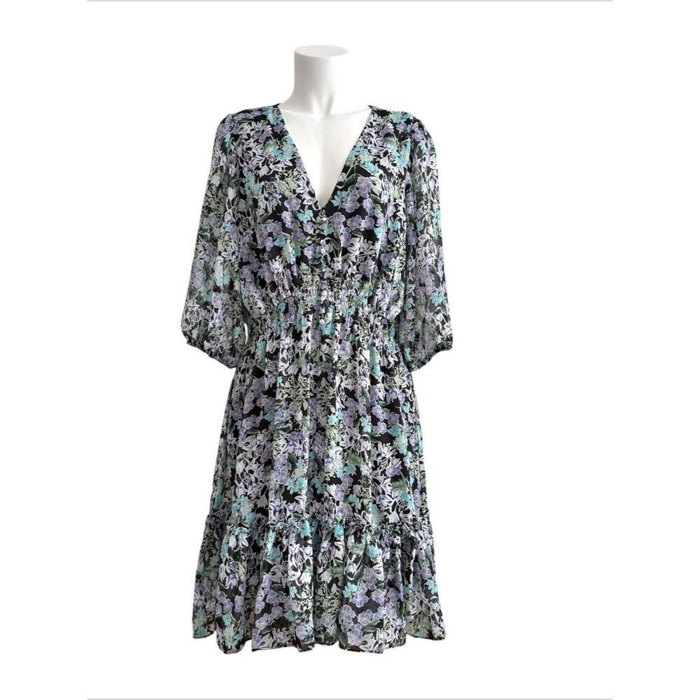 Taylor Floral V-Neck 3/4 Sleeve Smocked Waist Dress size 16